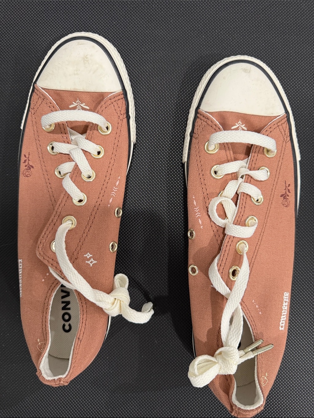 Converse Women's Low-Top Canvas Sneakers in Brown Pink with Tattoo White Accents